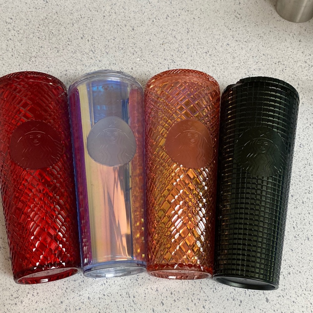 Starbucks cups.